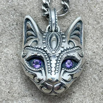 BBM SIGNATURE CAT PENDANT SET-SILVER WITH STONE