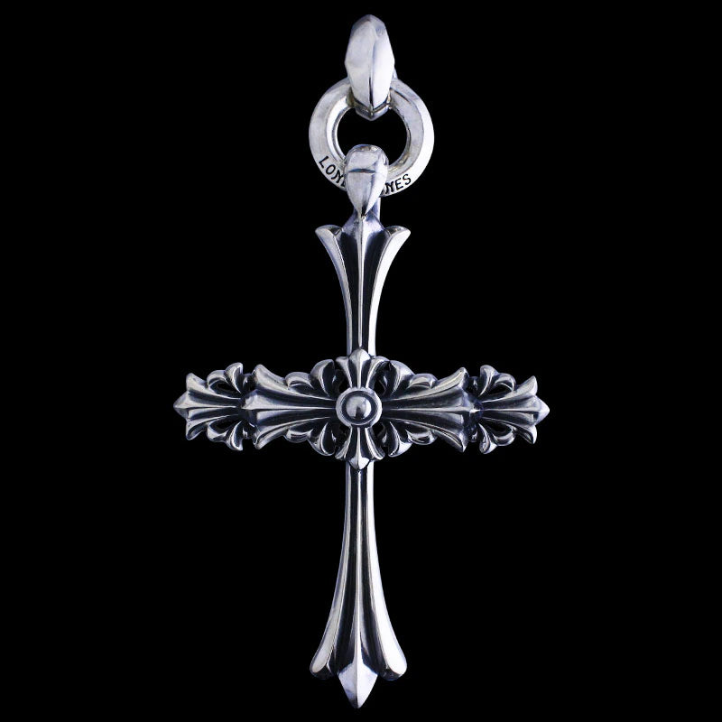 Chrome Cross Pendant (L) with ID Ring Linked Silk