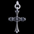 Chrome Cross Pendant (L) with ID Ring Linked Silk