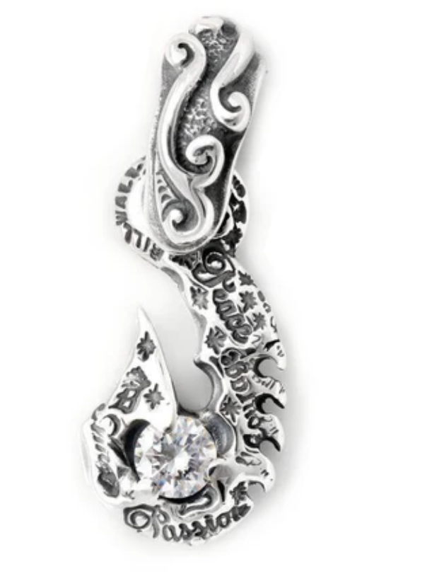 Graffiti Fish Hook Large Wave Bale with Gemstone Charm