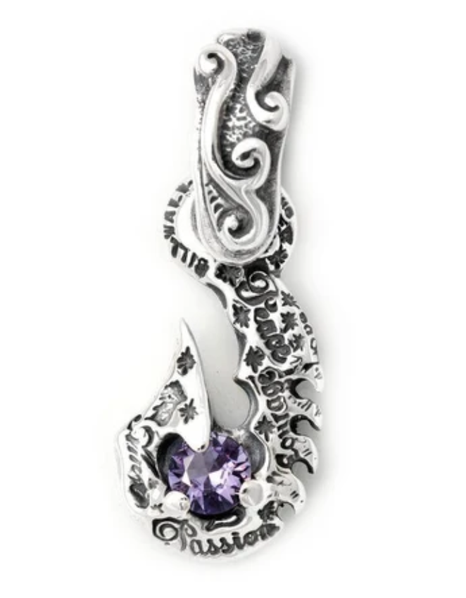 Graffiti Fish Hook Large Wave Bale with Gemstone Charm