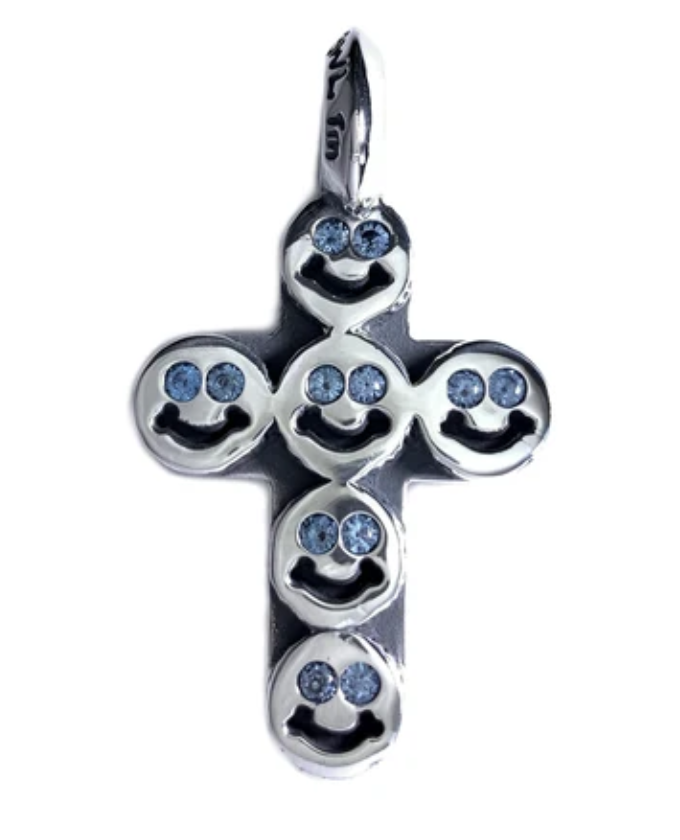 Happy Face Cross Pendant with Stones