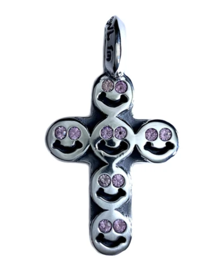 Happy Face Cross Pendant with Stones