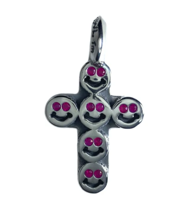 Happy Face Cross Pendant with Stones