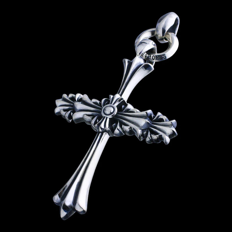 Chrome Cross Pendant (L) with ID Ring Linked Silk