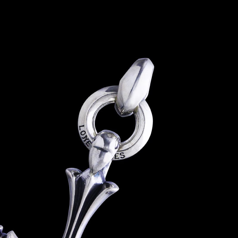 Chrome Cross Pendant (L) with ID Ring Linked Silk with Diamond