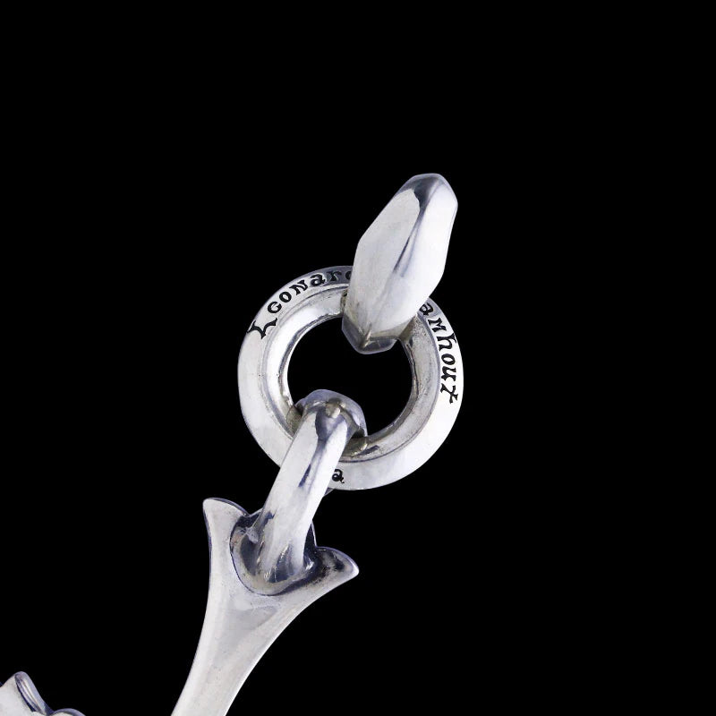 Chrome Cross Pendant (L) with ID Ring Linked Silk