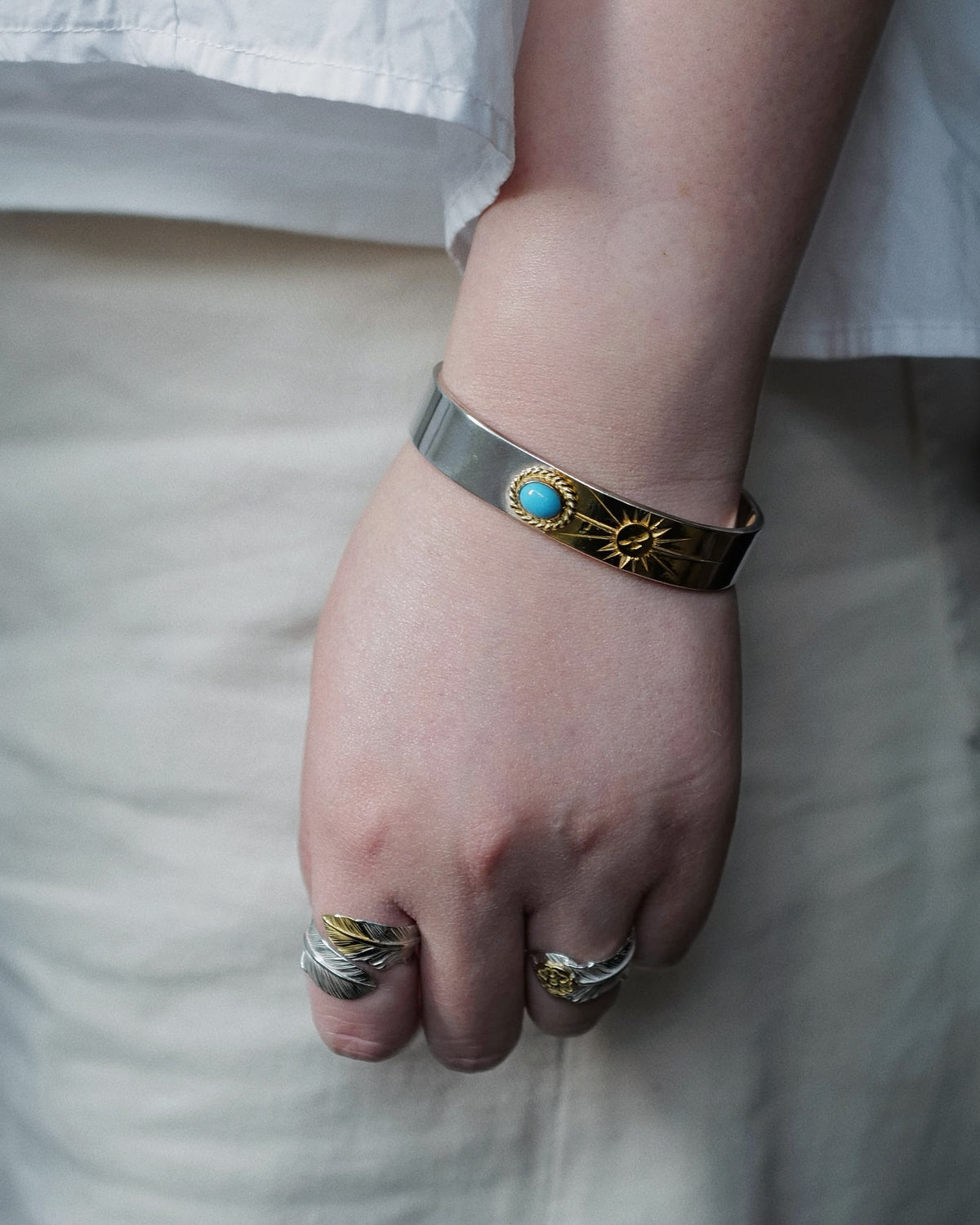 金繩綠松石K24貼金放射Bangle