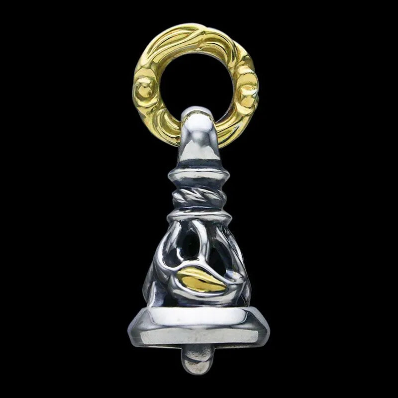 CRANE BELL PENDANT (M) WITH GOLD EYES AND 18K GOLD RING