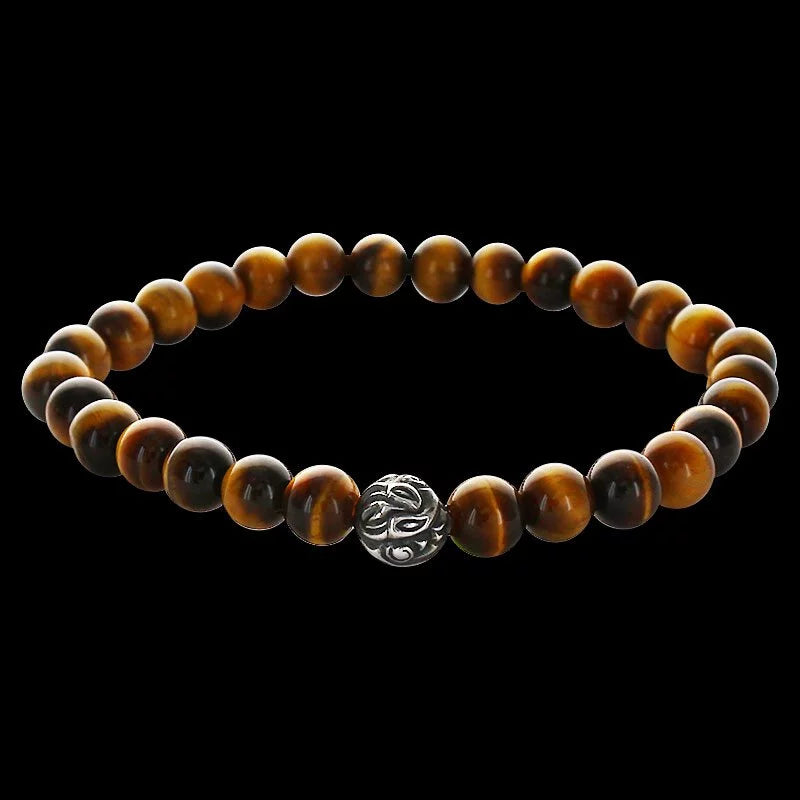 Embossed Nest Bead 6mm Stone Bracelet