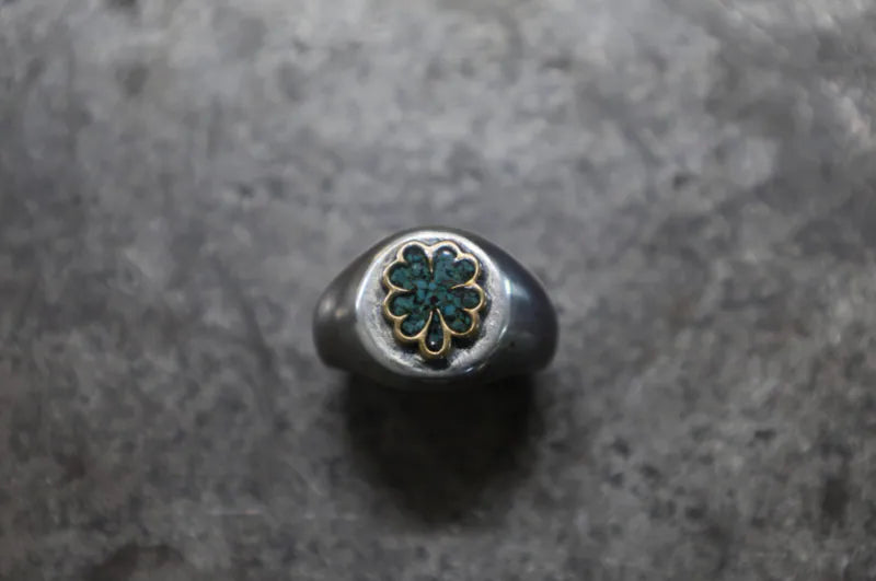 FC SE-1583 round signet/clover/chip turquoise