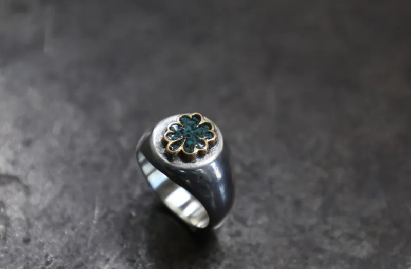 FC SE-1583 round signet/clover/chip turquoise
