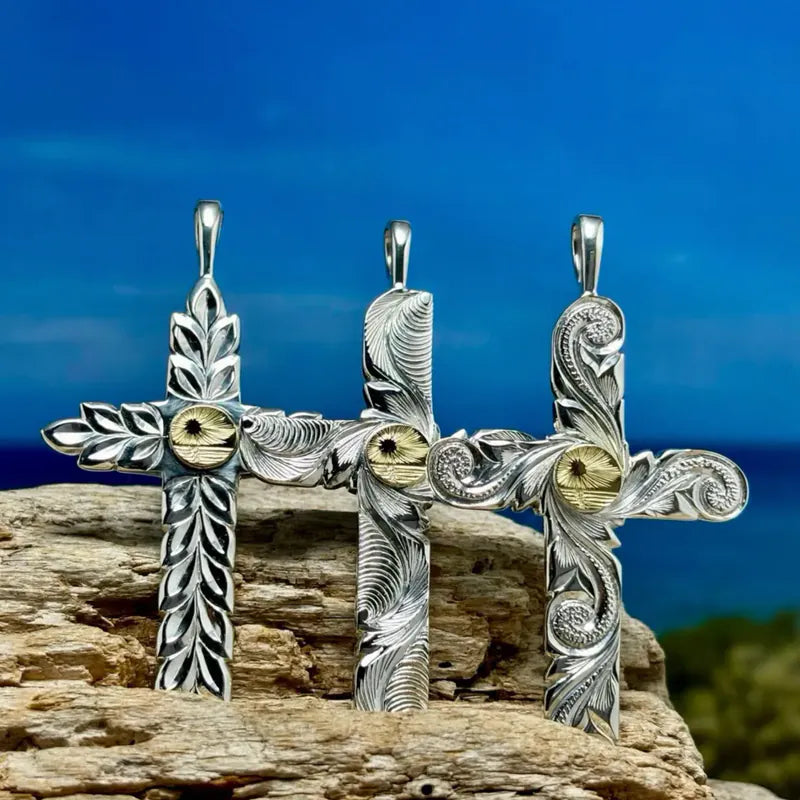 K18 Kaila Motif Cross Pendant (Heritage)
