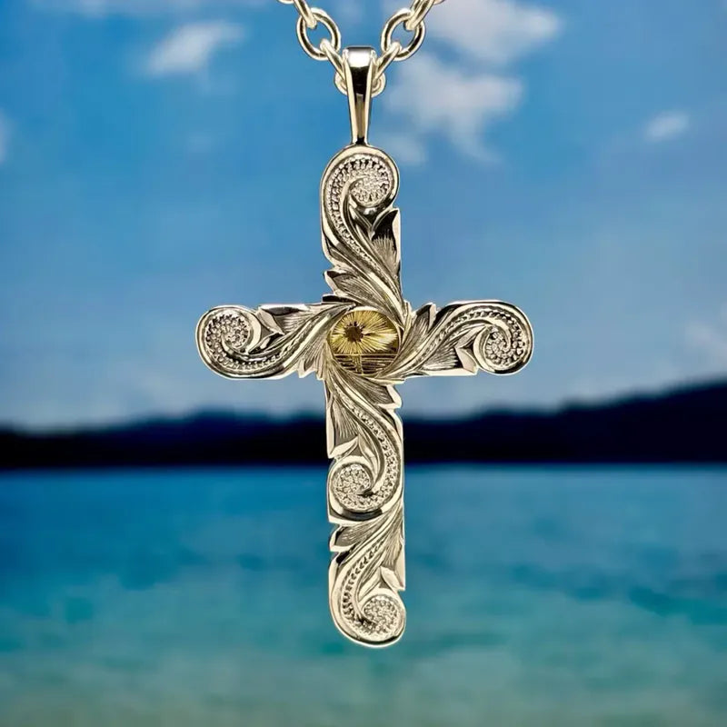 K18 Kaila Motif Cross Pendant (Heritage)