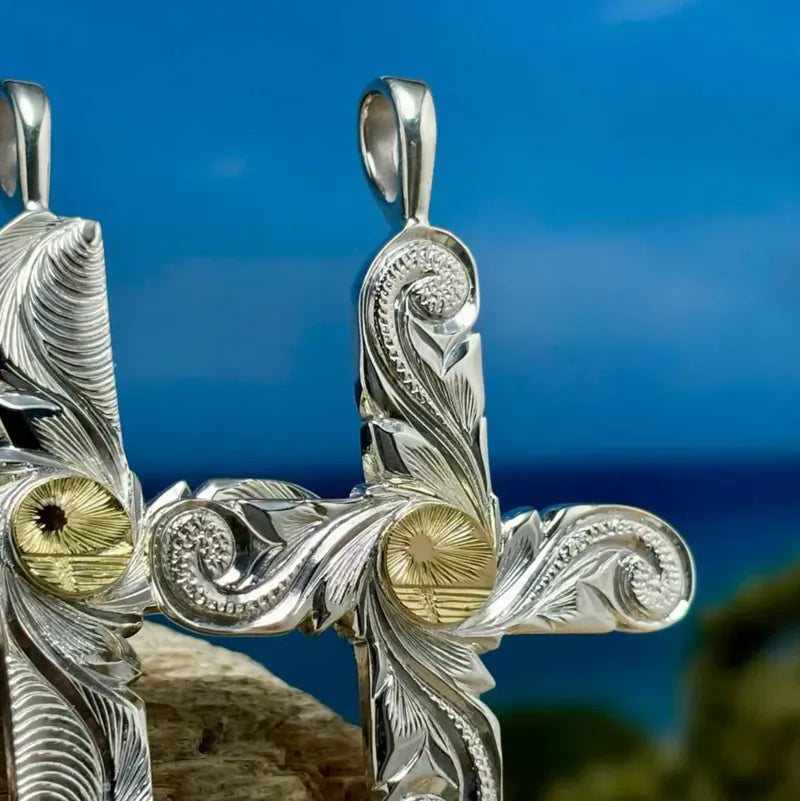 K18 Kaila Motif Cross Pendant (Heritage)
