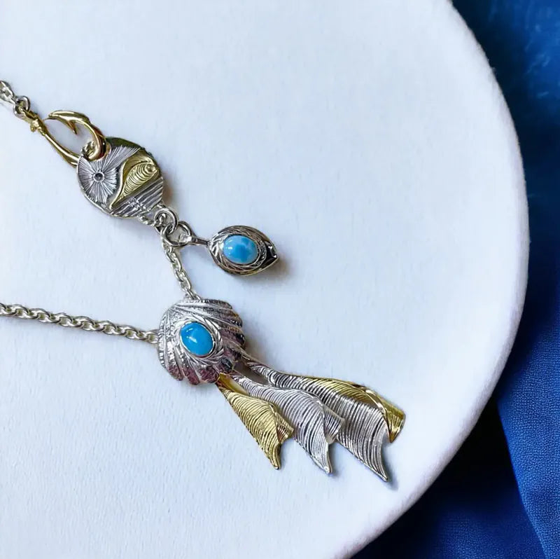 鳴島翔 Shell Concho with gem (Larimar/ SV bezel)