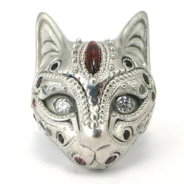 BBM 電鍍白K 貓戒 （Diamond Eyes, Garnet Forehead）