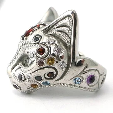 BBM 電鍍白K 貓戒 （Diamond Eyes, Garnet Forehead）