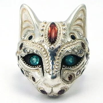 BBM 電鍍白K 貓戒 （Emerald Eyes, Garnet Forehead）