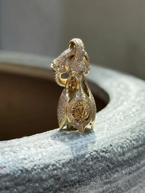 18K YG Tear Bell S w/Pave Diamonds