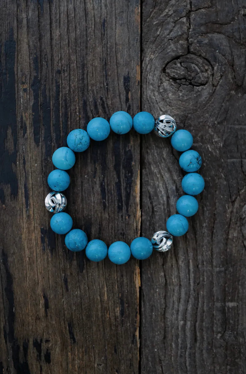 Three Chrome Beads w/ 10mm Turquoise Bracelet