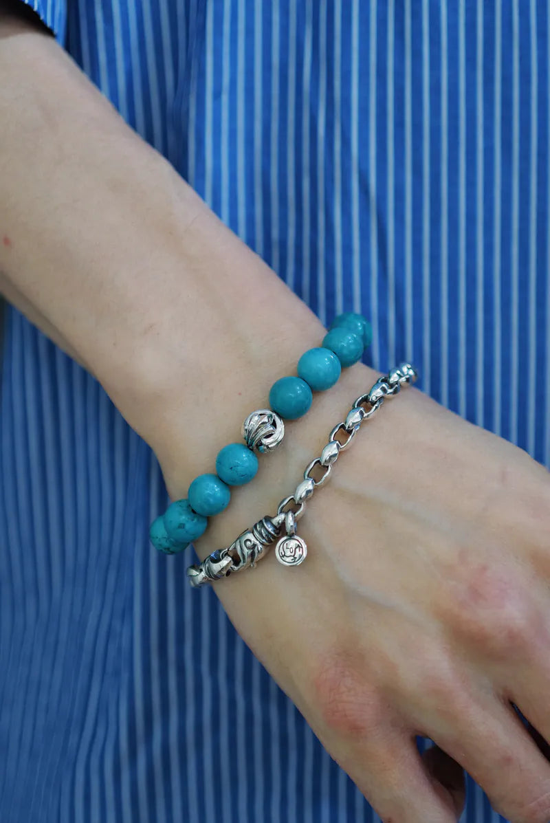 Three Chrome Beads w/ 10mm Turquoise Bracelet