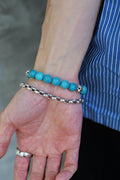 Three Chrome Beads w/ 10mm Turquoise Bracelet