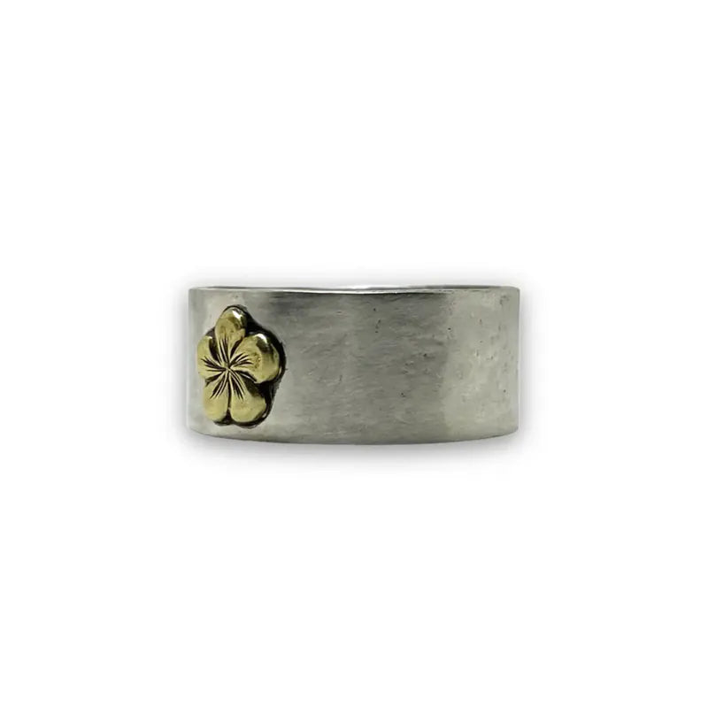 鳴島翔 K18 motif 10mm plain ring (Round Plumeria)