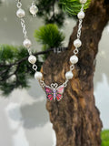 Eiki sugaya butterfly Amethyst pearl chain necklace