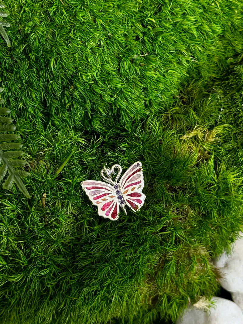 Rainbow butterfly with Amethyst 4 peace pendant