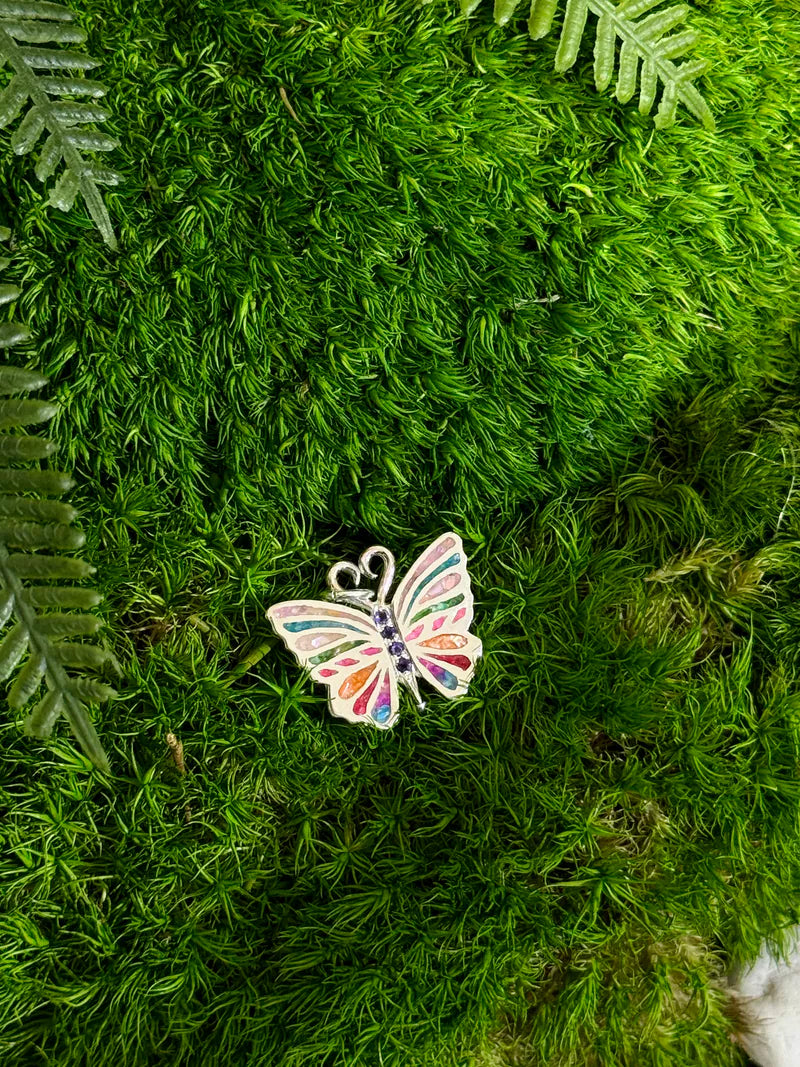 Rainbow butterfly with Amethyst 4 peace pendant