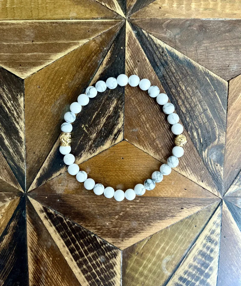 Lone Ones Stone Bracelet w/ K18 Gold Hawk Bead & Embossed Bead