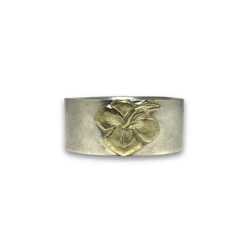 鳴島翔 K18 motif 10mm plain ring (Hibiscus)
