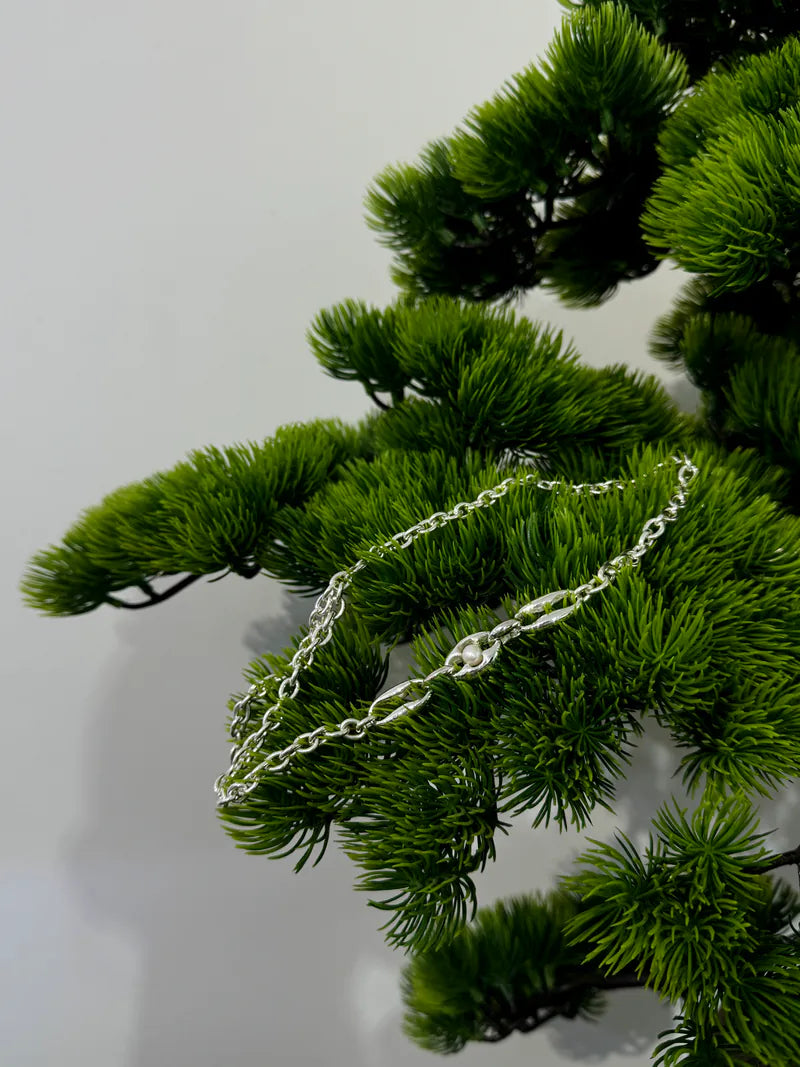 3 silver Silver Necklace (Pearl on middle) with 10cm adjust