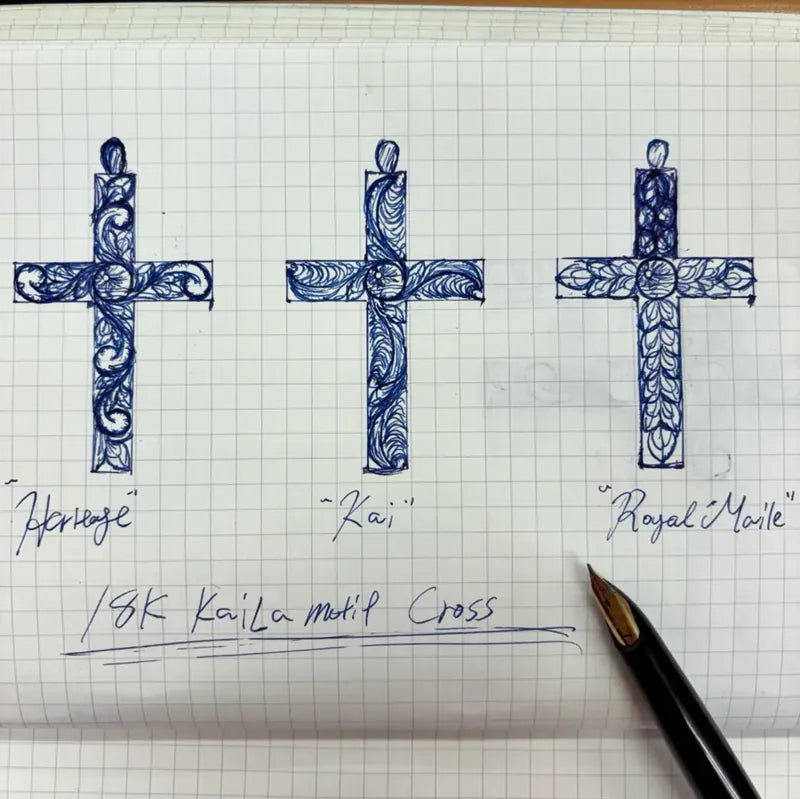 K18 Kaila motif cross pendant (Royal Maile)