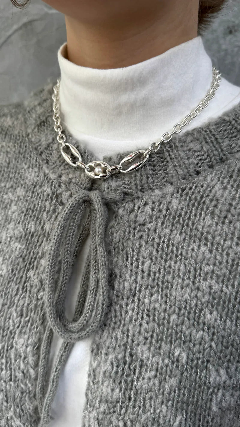 3 silver Silver Necklace (Pearl on middle) with 10cm adjust
