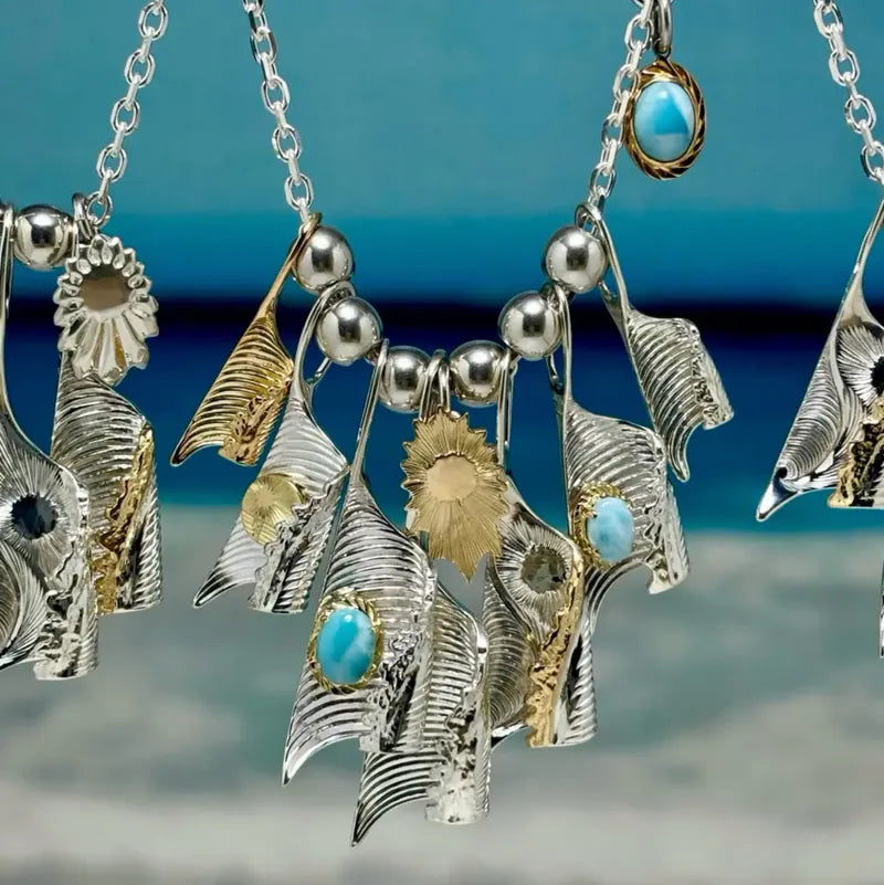 Wave Pendant Larimar/K18 covered ring