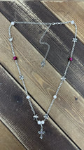 Cross Lilly Pearl&Pink Tigereye Necklace