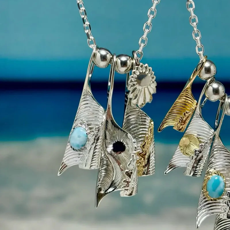 wave Pendant Larimar /SV covered ring