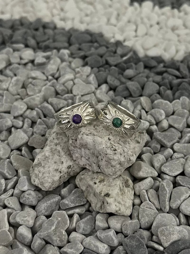Flower Concho Ring w/ Amethyst & Malachite