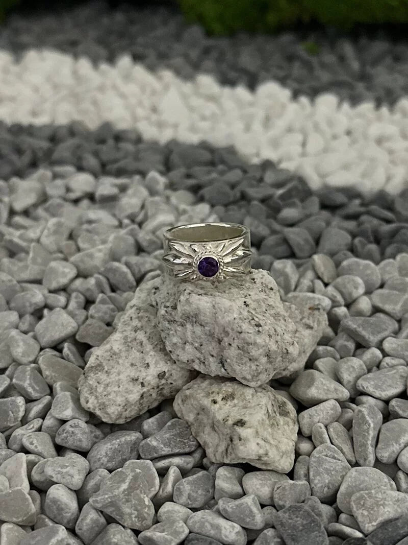 Flower Concho Ring w/ Amethyst & Malachite