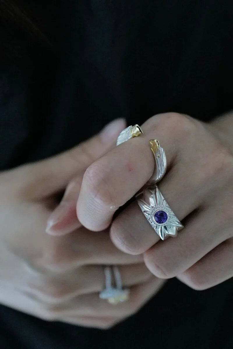 Flower Concho Ring w/ Amethyst & Malachite