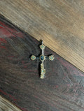 Gold Eg-05 Cross w/ Rainbow Topaz, Gold Rope & Paraiba Points