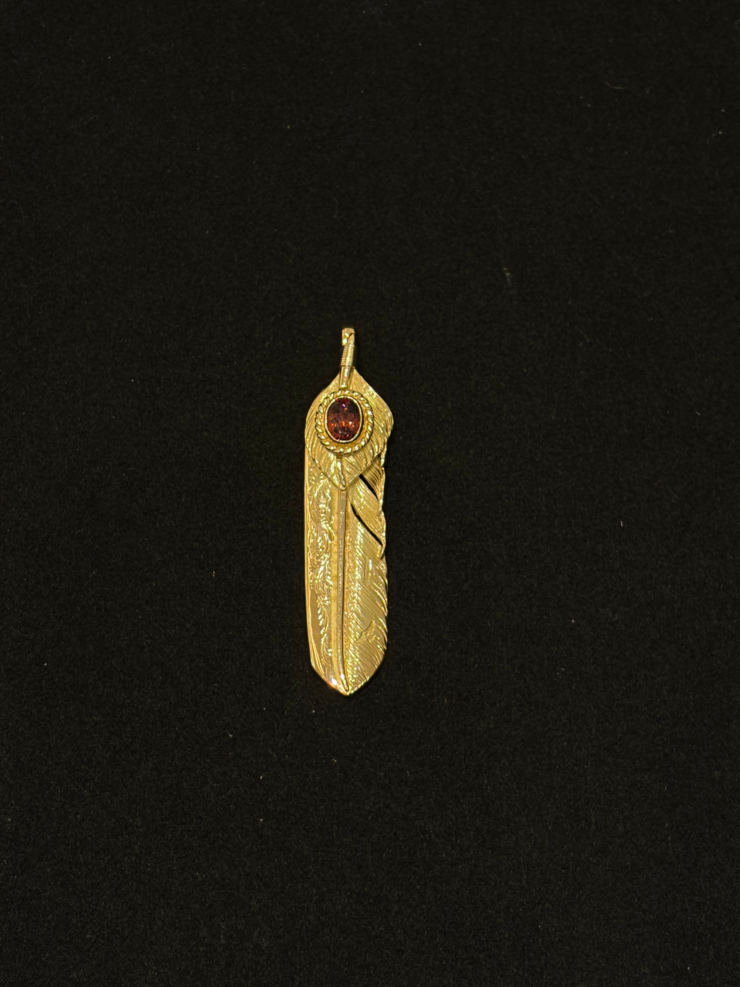 Flight Feather 上金金縄ピンクトルマリン唐草彫り全金フェザー L
