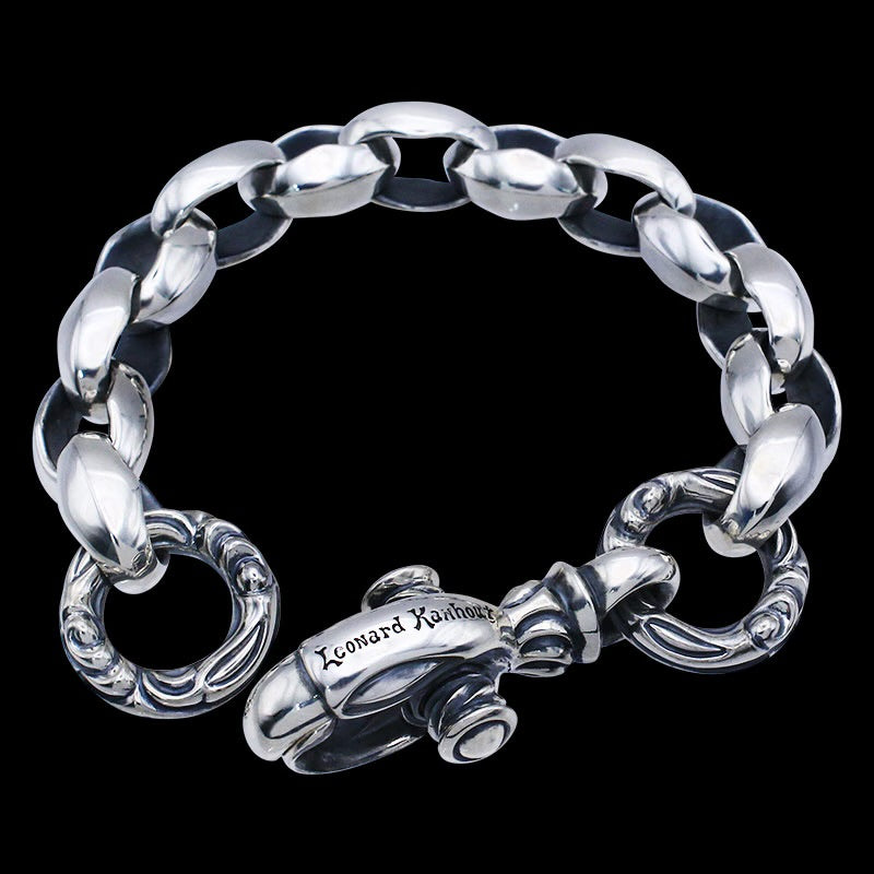 Silk Link (L) Bracelet with Large Clasp (Crane Ring) (Lenard Camhort Engraved)