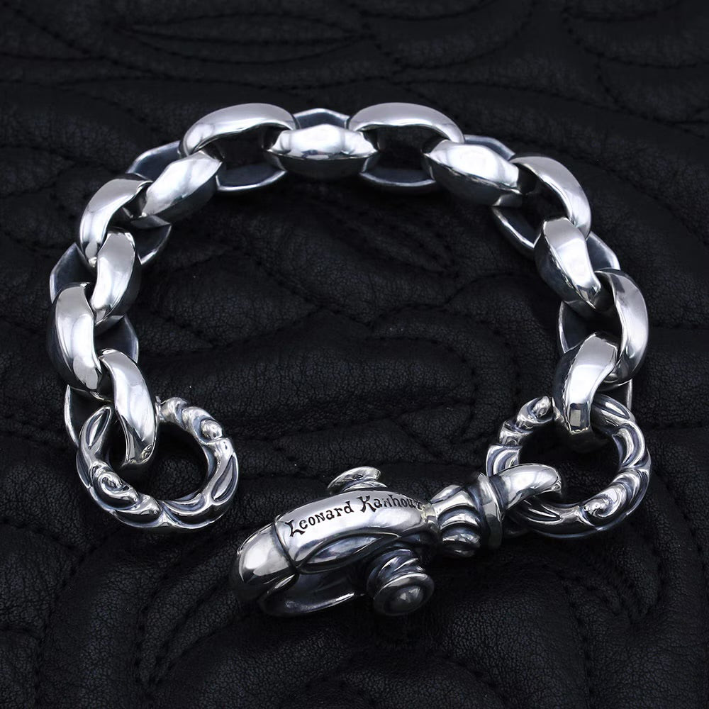 Silk Link (L) Bracelet with Large Clasp (Crane Ring) (Lenard Camhort Engraved)