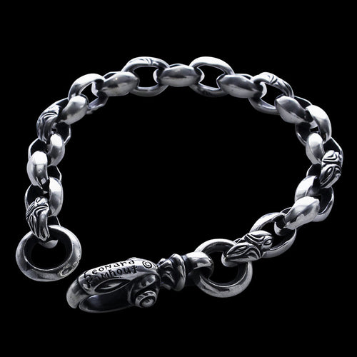 Carved Silk Link (S) Bracelet (Plain Circle) (Leonard Kamhout Engraved)