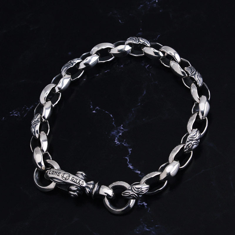 Curved Silk Link (S) Bracelet (Plain Circle) (Leonard Kamhot Engraved)