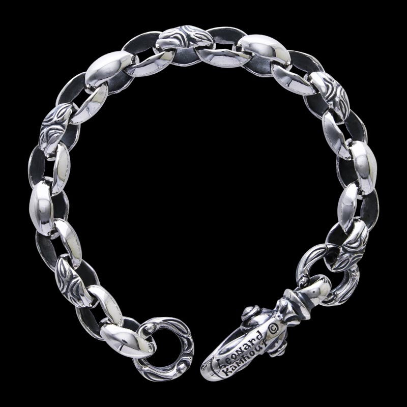 Curved Silk Link (S) Bracelet (Crane Circle) (Leonard Camhort Engraved)