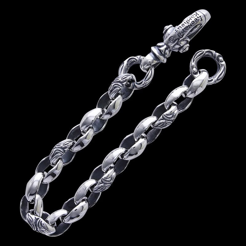 Curved Silk Link (S) Bracelet (Crane Circle) (Leonard Camhort Engraved)